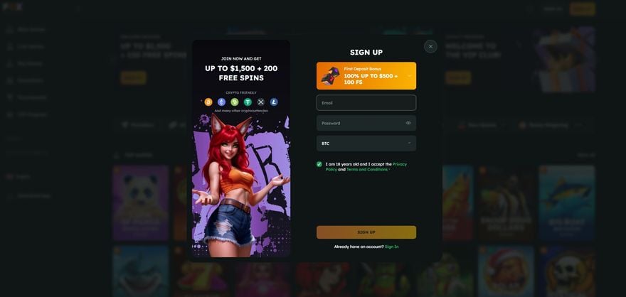 FoxSlots Casino welcome bonus package screenshot