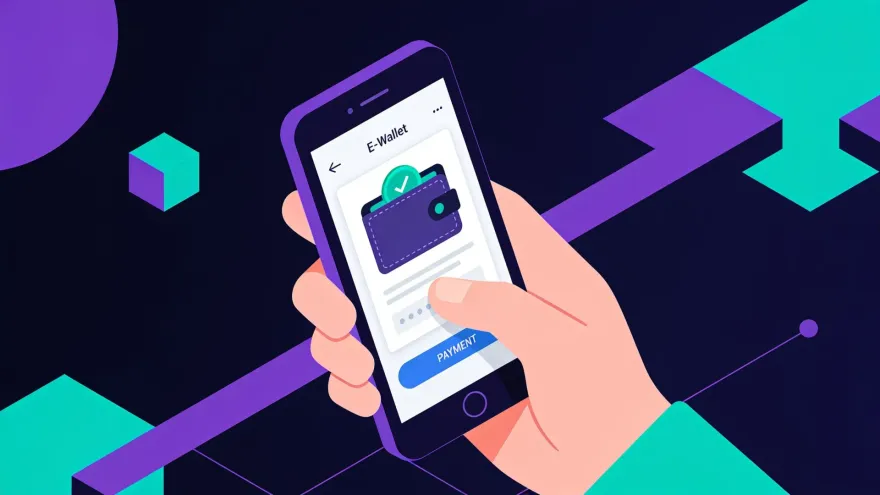 Isometric illustration of a hand authorizing an e-wallet payment on a smartphone
