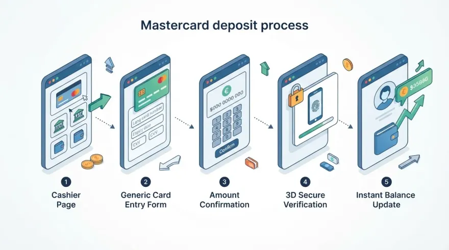 Mastercard casino deposit flow from cashier selection to 3D Secure verification in 5 steps