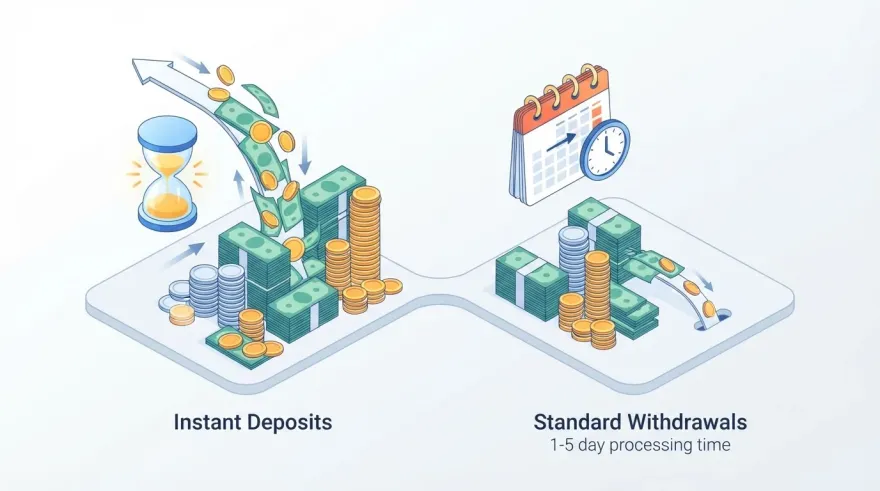 Mastercard casino deposits and withdrawals with visualized transaction ranges and processing speeds