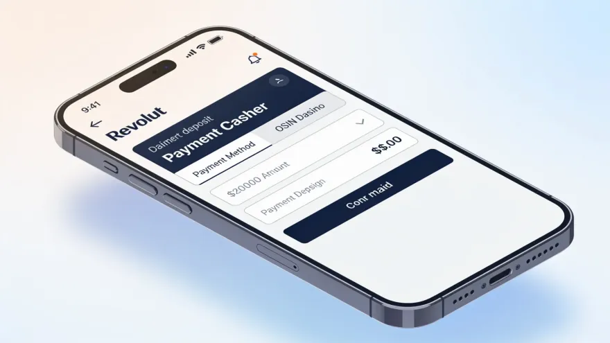 Smartphone displaying Revolut cashier interface for online casino deposit payment
