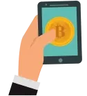 Bitcoin wallet QR code being scanned at an online casino cashier