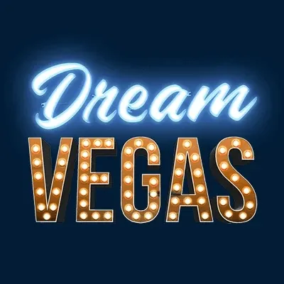 Dream Vegas Casino logo with neon script lettering on dark blue