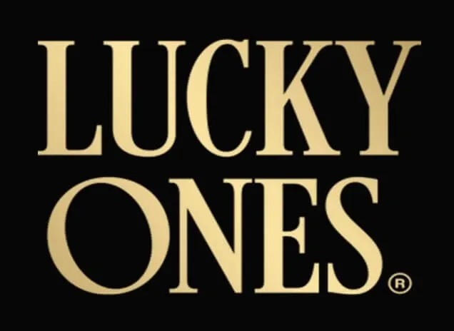 Lucky Ones Casino logo in gold lettering on black background