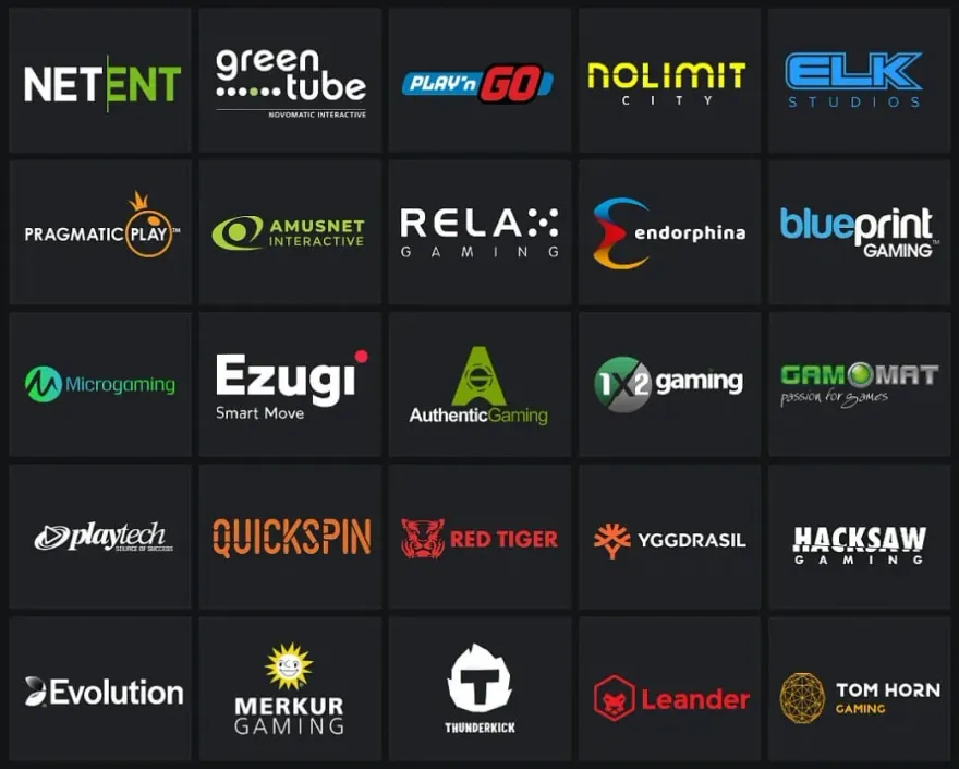 Infographic grid of top casino game provider brands used across affiliate-promoted casinos
