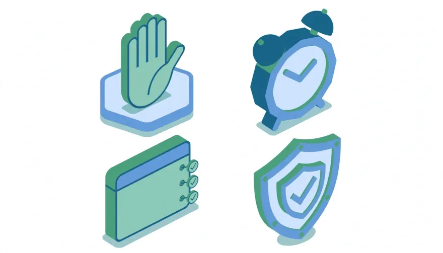 Isometric illustration depicting responsible gambling protection symbols and safeguards