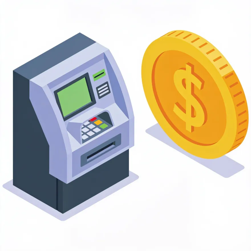 Golden coin and digital cashier illustration for $20 minimum deposit casino