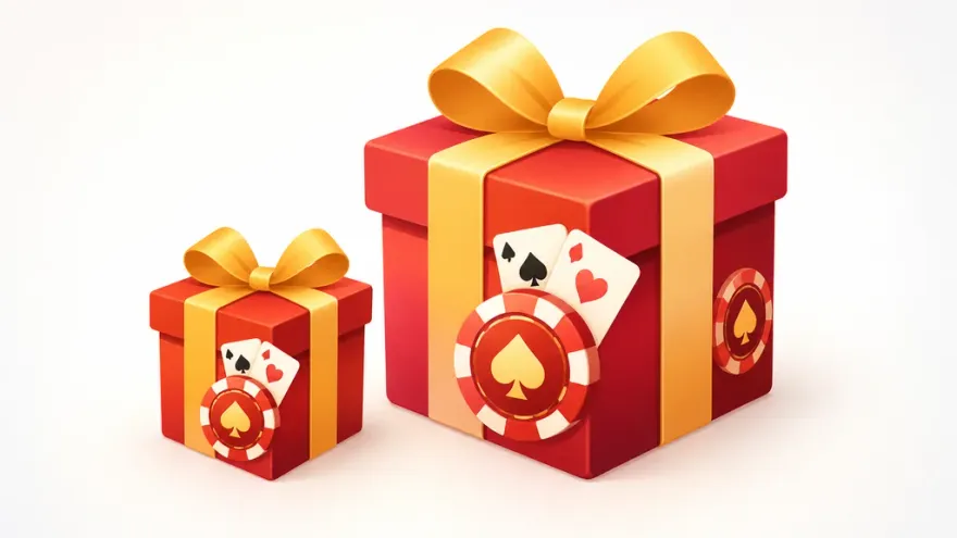 Two gift boxes representing a small no-deposit bonus and a larger deposit bonus