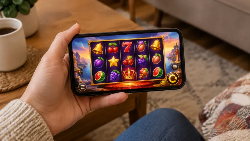 Smartphone showing a colourful online slot game for Canadian players