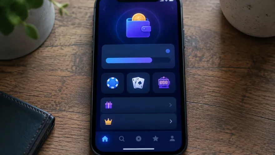 Mobile casino app wallet and bonus balance screen illustrating free spins wagering