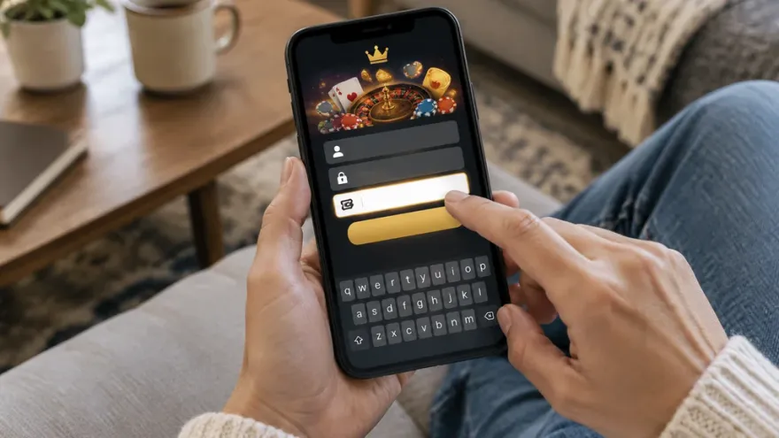 Entering a casino bonus code on a phone during registration