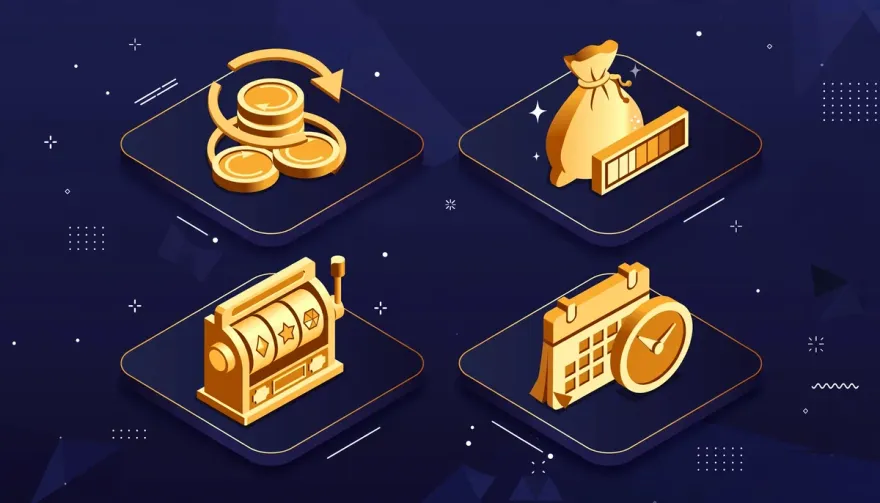 Gold icons for four bonus terms - wagering, withdrawal limit, eligible games, and timeframe