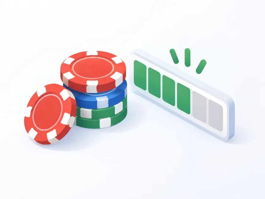 Isometric illustration of casino chips next to a bankroll progress bar