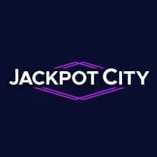 Jackpot City Casino logo in white lettering on a dark navy background