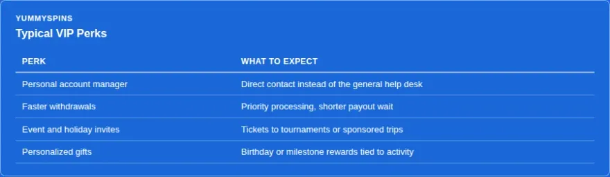 Typical online casino VIP perks beyond the welcome bonus