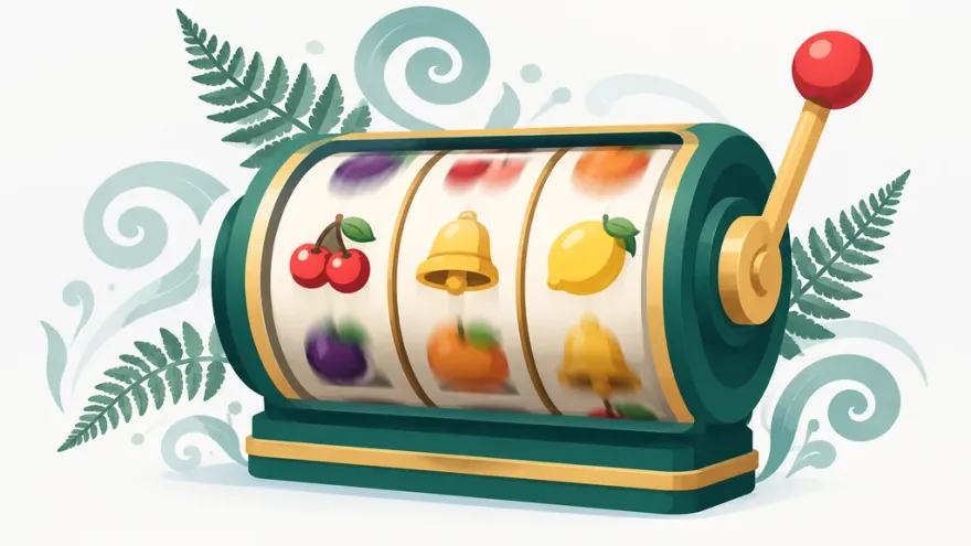 Isometric illustration of online pokie reels for New Zealand players