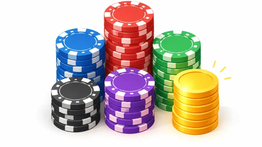 Stacked casino chips in different colors and denominations
