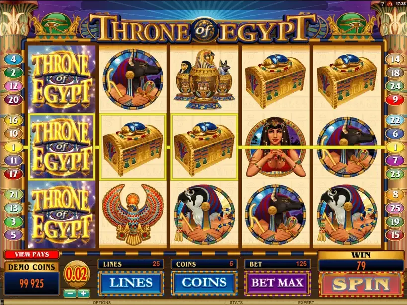 Throne of Egypt slot by Games Global, a 5-reel 25-payline stacked-wilds slot