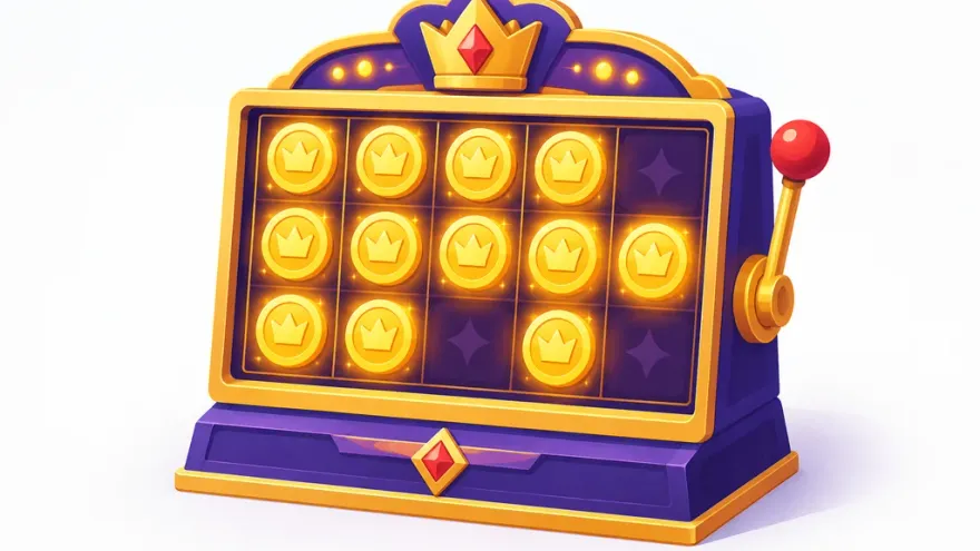 Isometric illustration of a slot hold and win feature with locked gold coin symbols