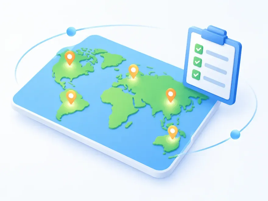 Illustrated world map marking major online casino licensing jurisdictions