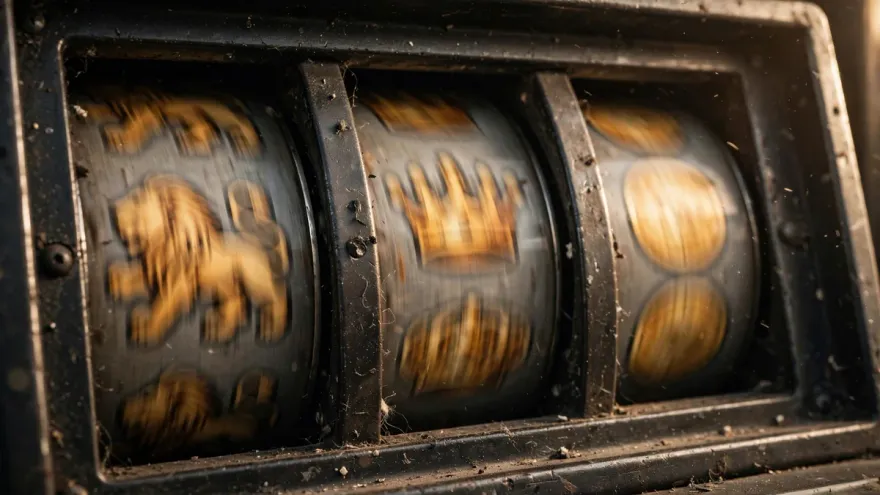 Lion head symbol surrounded by gold coins on a casino slot machine screen