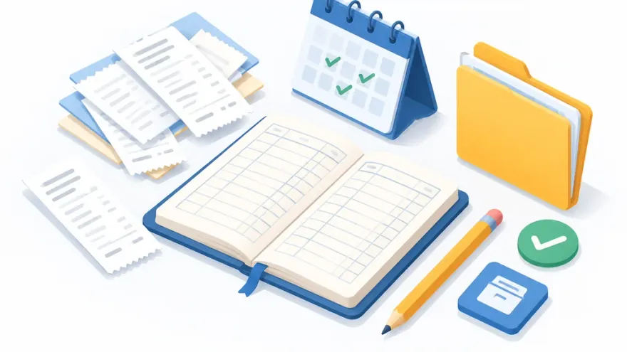 Isometric ledger, receipts and calendar icons for gambling records and documentation