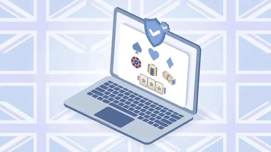Isometric illustration of a laptop with a security badge and checkmark