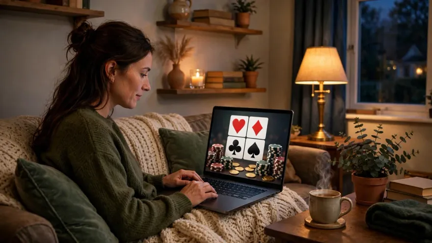 Person using a laptop to access UK casino website from a home setting