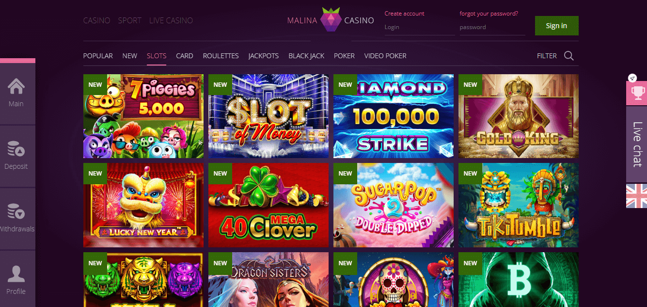 malina casino bonus code