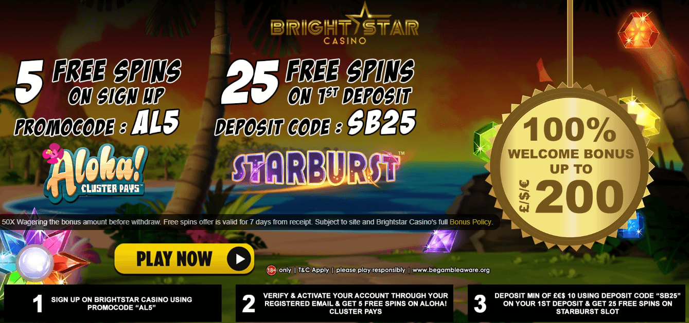Brightstar Casino, 100% Welcome Bonus