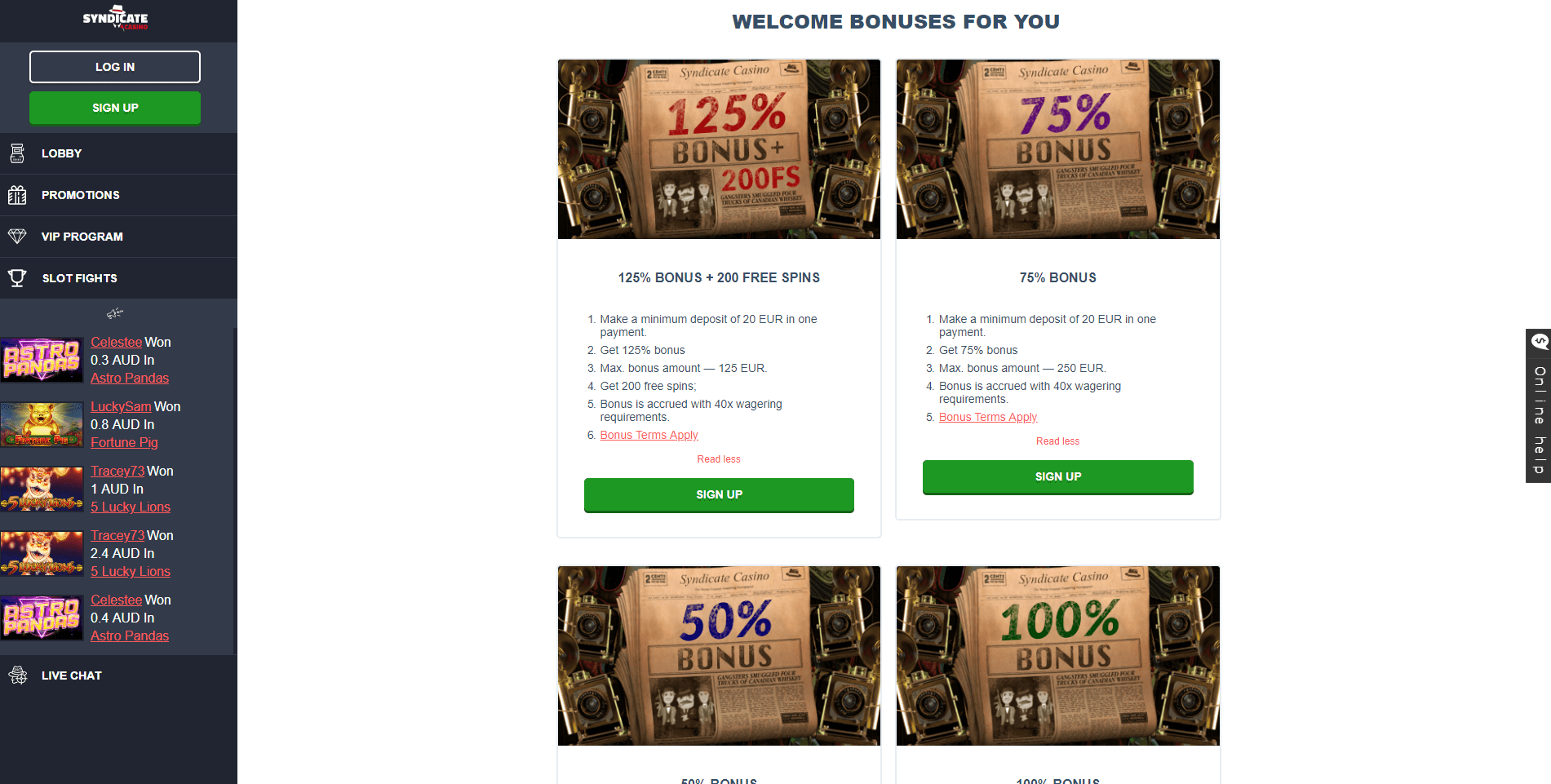 Syndicate Casino Bonus Codes